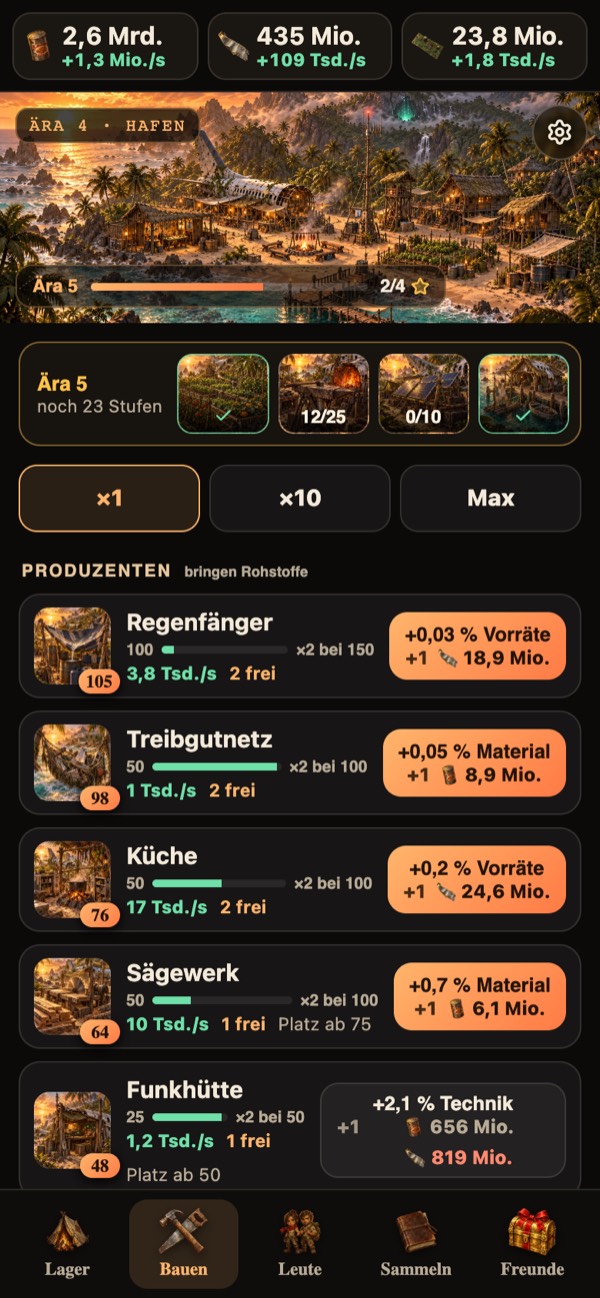 Bauen: Ära-Ziel und Produzenten mit dem, was jeder Kauf bringt
