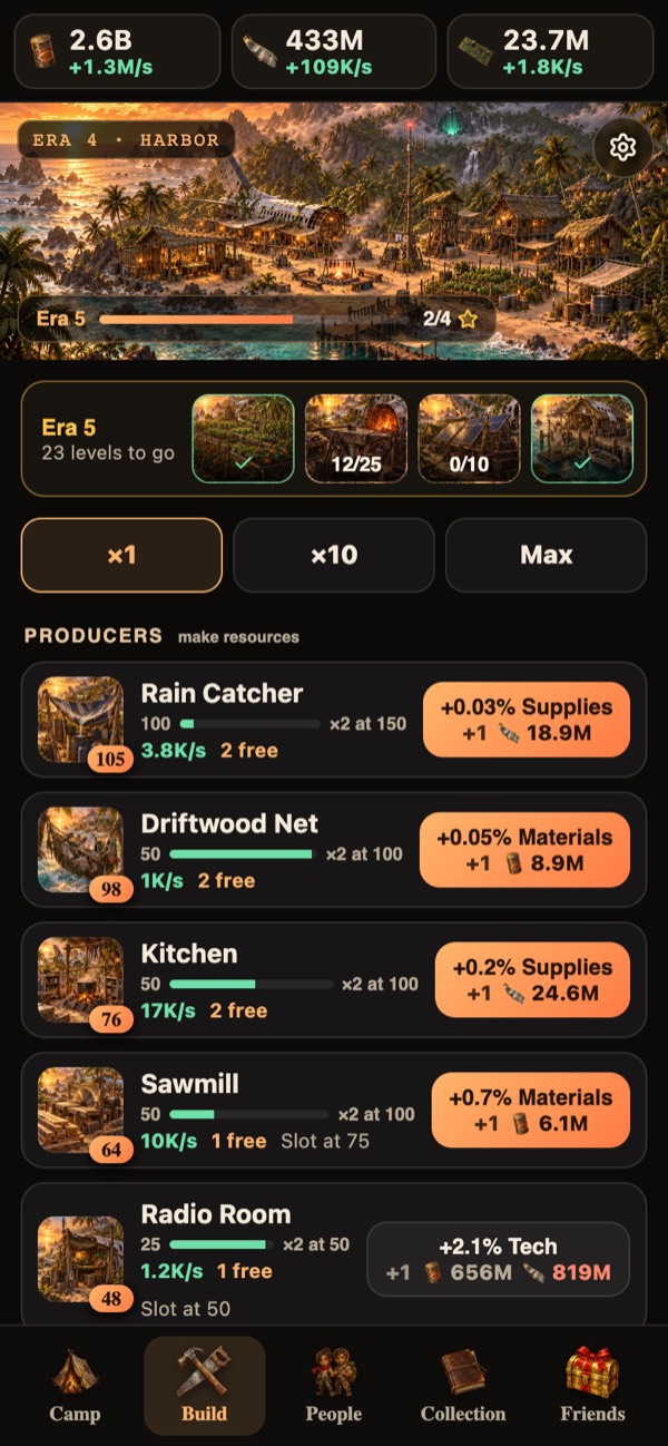 Build tab: era goal and producers with what each purchase brings